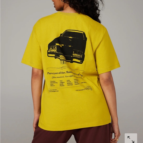 Savage x Fenty Small Top Graphic Grille Tee Sweet Olive Yellow 100% Cotton NWT - Picture 1 of 11